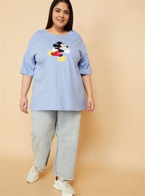 Buy ALAYA F x URB_N Women Mickey Mouse Embroidered T-shirt Online at ...
