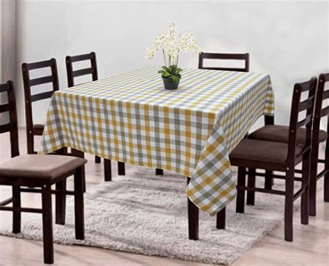 Buy Cotton Lanfranki Yellow Check 4 Seater Table Cloth with Border ...