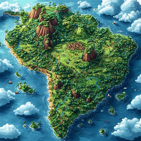 A cartoon map of South America oceans Andes mountain range Amazon Machu ...