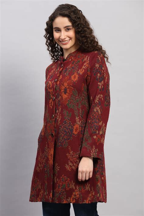Buy PLUSH FLORAL JACQUARD KNITTED COAT Online in India