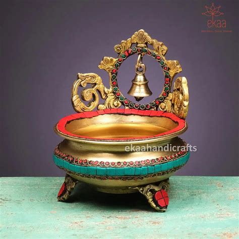 Buy EKAA HANDICRAFTS Traditional Brass Urli with Bell in Stonework ...