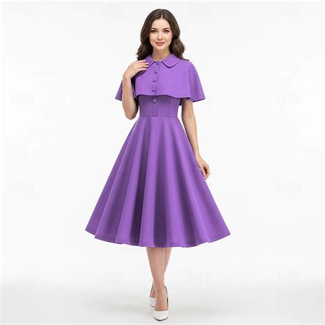 Retro Vintage 1950s A Line Dress Swing Dress Solid Color Fancy Dress ...