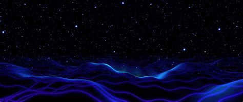 Night sky Wallpaper 4K, Surreal, Blue waves, Digital Art