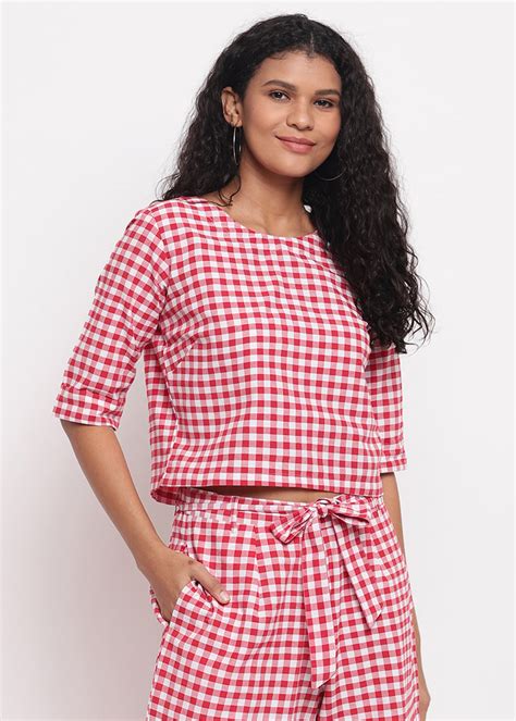 Get Handloom Cotton Red And White Check Crop Top at ₹ 699 | LBB Shop