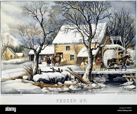 CURRIER & IVES WINTER SCENE. /n'Frozen Up.' Lithograph, 1872, by ...
