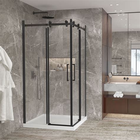 Porte de douche 36" x 36", ouverture en coin, en noir mat