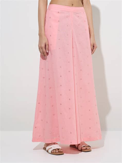 Buy Utsa Pink Mirror-Detailed Cotton Palazzos from Westside