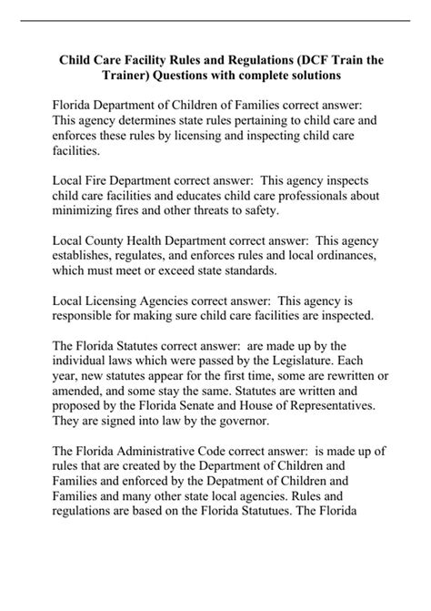 Child Care Facility Rules and Regulations (DCF Train the Trainer ...