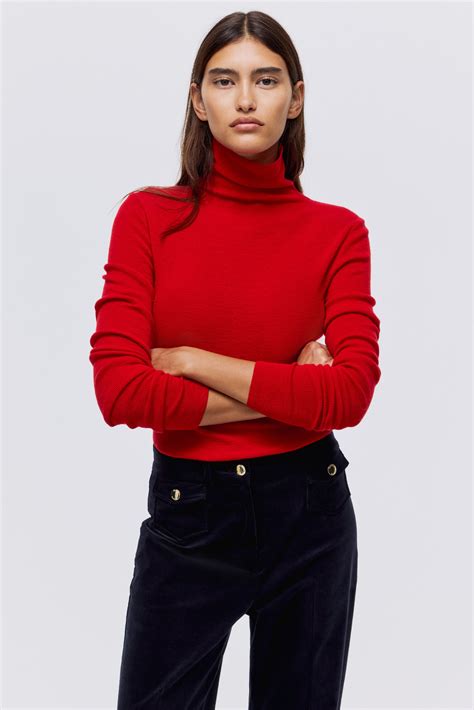 Cashmere-Blend Turtleneck Sweater - Bright red - Ladies | H&M US