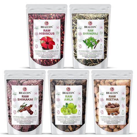 BRALCON Organic Raw Reetha, Amla, Shikakai, bhringraj, Hibiscus Combo ...