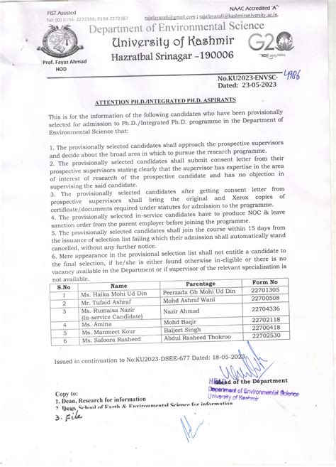 Environmental Science, University of Kashmir