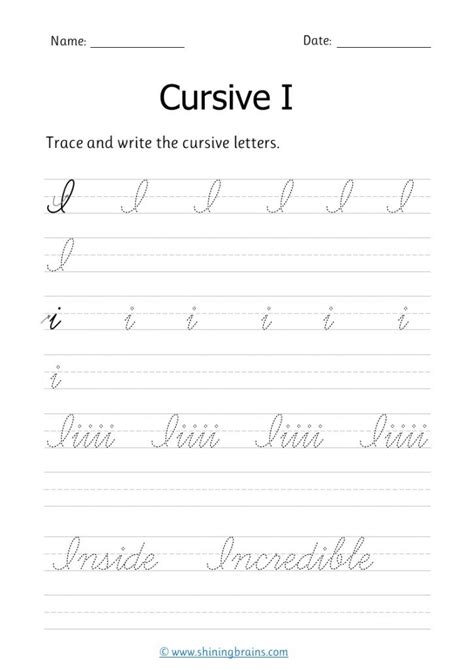 Cursive i - Free cursive writing worksheet for small and capital i practice