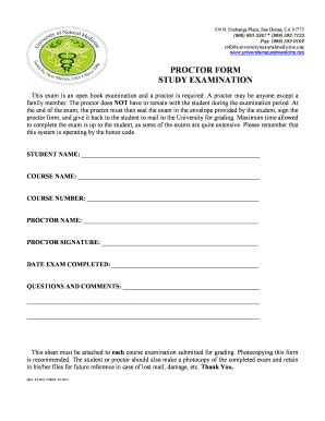 Fillable Online universitynaturalmedicine PROCTOR FORM STUDY ...