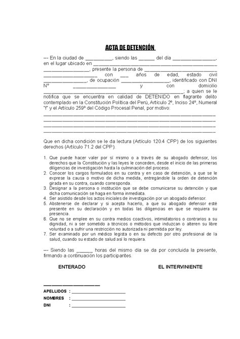 ACTA DE Detención - ACTAS DE DOCUMENTACION POLICIAL - ACTA DE DETENCIÓN ...