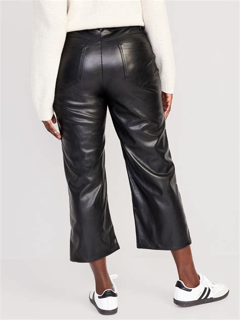 High-Waisted Faux-Leather Crop Wide-Leg Pants | Old Navy