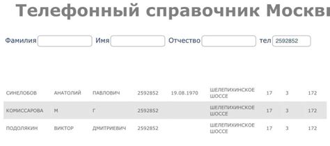 Поиск телефона по фамилии имени