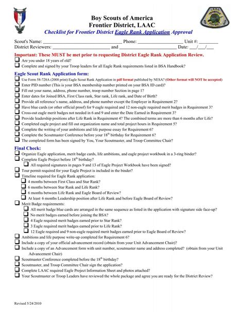 Eagle Scout Rank Application in pdf