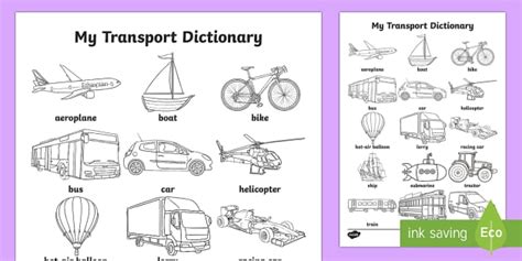 Transport Dictionary Colouring Sheet (teacher made) - Twinkl