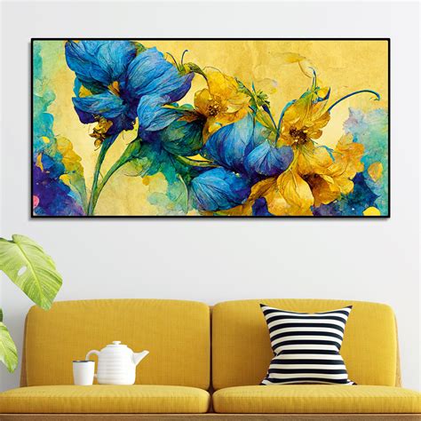 Abstract Blue and Gold Floral Art Canvas Wall Painting – Vibecrafts