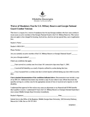 Fillable Online Waiver of Mandatory Fees for U.S. Military Reserve and ...