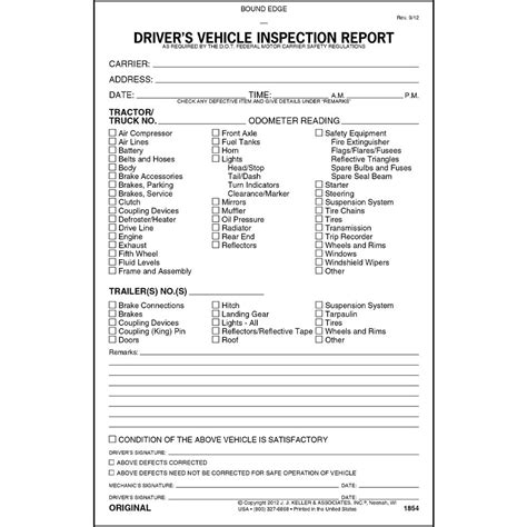 Detailed Driver's Vehicle Inspection Report 25-pk. - Book Format, 2-Ply ...