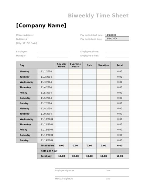 Fillable Online Biweekly Time Template Fax Email Print - pdfFiller