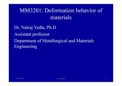 DBOM MM3201 pdf slides - MM3201: Deformation behavior of materials Dr ...