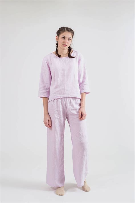 Pure Linen Pajamas Set for Women. Natural Linen Pants and - Etsy