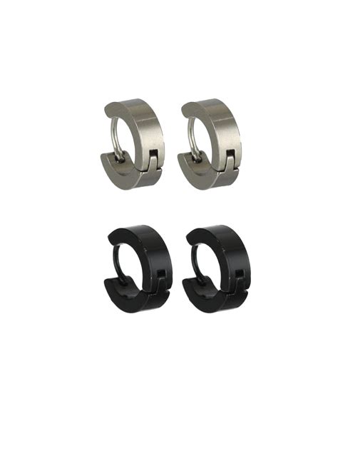 Round Black Silver-Plated Stud Earring Set for Men – Priyaasi