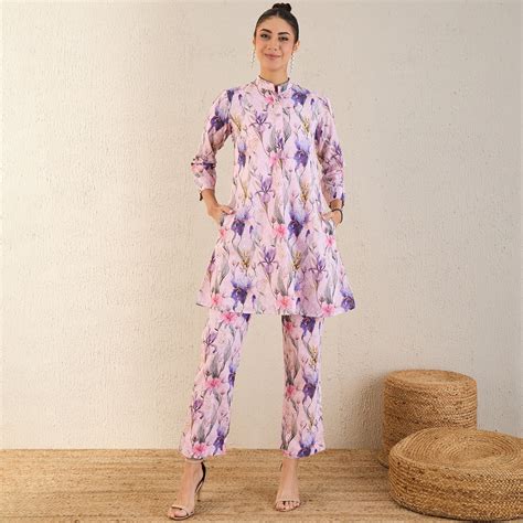 Baby Pink and Mauve Botanical Print Schiffli Co-ordinate Set – First ...
