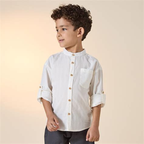 Buy Juniors Textured Shirt with Mandarin Collar and Pocket from Juniors ...