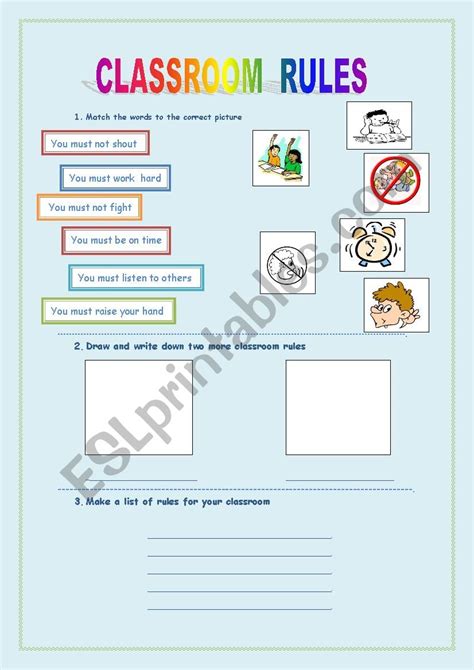 Image result for Classroom Rules ESL Worksheet