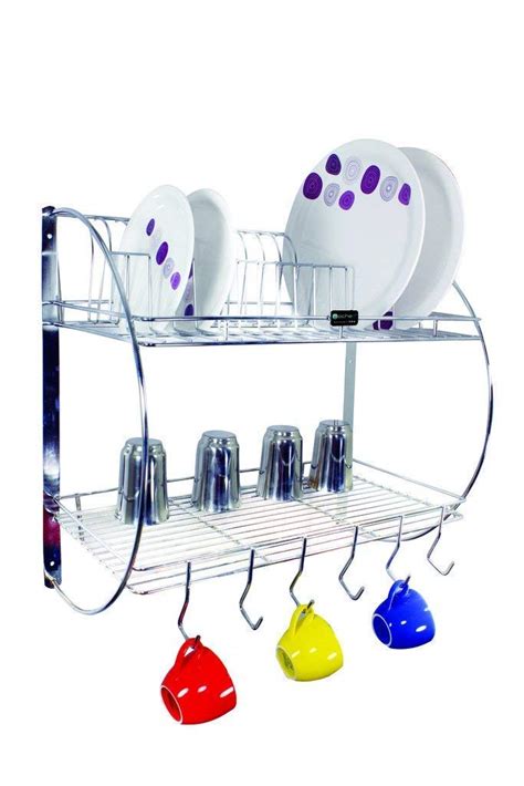 skyzone Stainless Steel 2 Tier Kitchen Dish Rack Plate Cutlery Stand ...