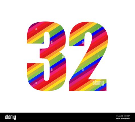 32 Number Rainbow Style Numeral Digit. Colorful Thirty Two Number ...