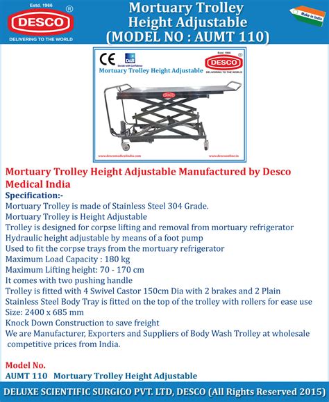 Mortuary Trolley Height Adjustable - Manufacturers, Suppliers and Exporters