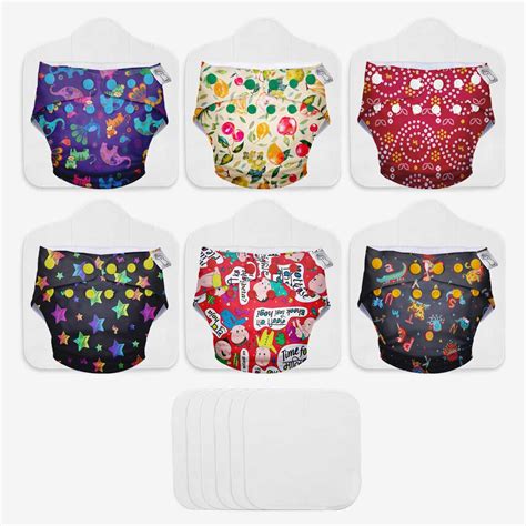 Freesize UNO Cloth Diaper Pack of 6 + Booster Pads