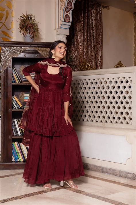 Maroon Chinon Handwork Sharara Set – LabelTrpika | Premium Womens Wear