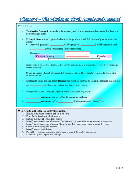 Chapter 4 - The Market at Work - Supply and Demand - Student Outline ...
