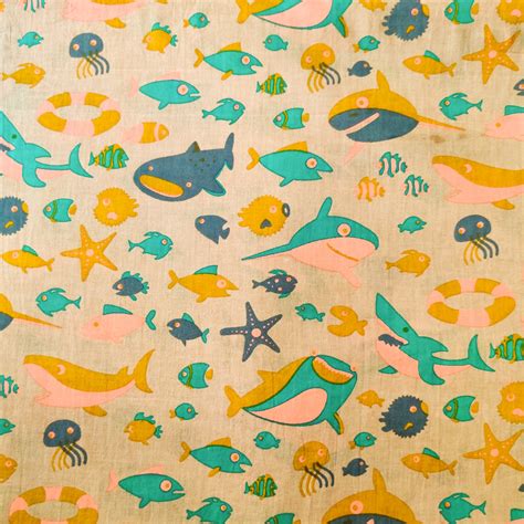 Pure Cotton Jaipuri Sandy Brown With The Shark Family Printed Fabric ...