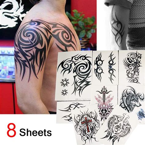 Buy Kotbs 8 Sheets Waterproof Large Temporary Tattoos Men Tribal Totem ...