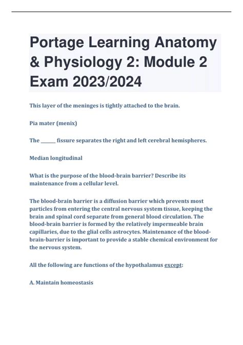 Portage Learning Anatomy & Physiology 2: Module 2 Exam 2023/2024 ...