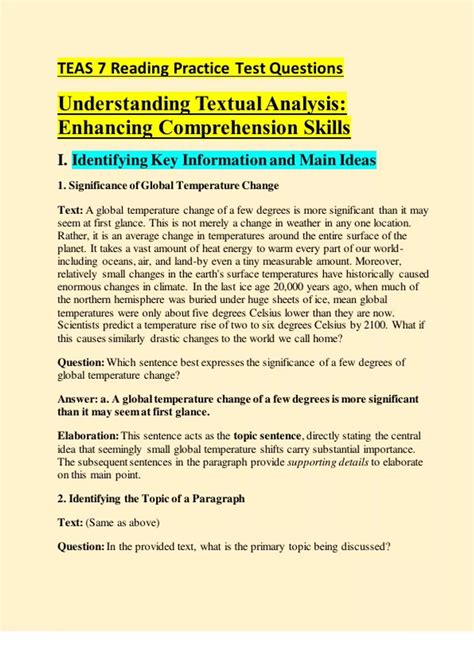 TEAS 7 Reading Practice Test Questions | Comprehension, Analysis ...