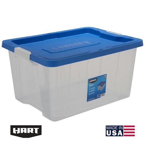 Buy HART - 68 Quart Clear Latching Plastic Storage Bin, Clear BaseBlue ...