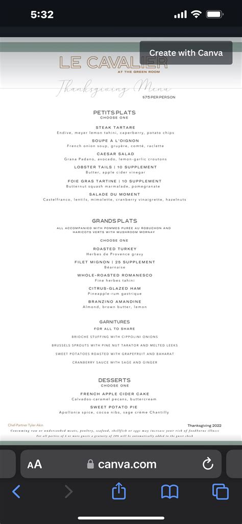 Thanksgiving option for those who don’t want to cook. $75 per person ...