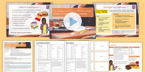 My Studies and Life at School and College Lesson 6: School Problems French