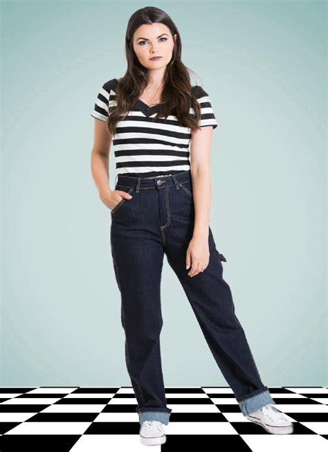 Hell Bunny Rockabilly Damen Jeans Hose "Carpenter Denim Trousers" in ...