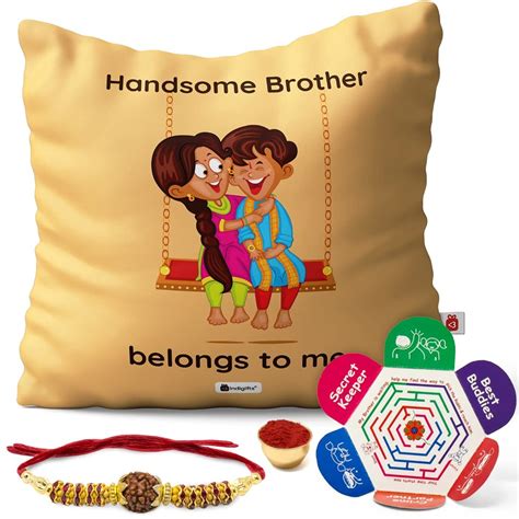 Indigifts Handsome Bro Belongs To Me Printed Beige Satin Cushion Cover ...
