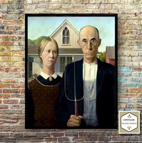 American Gothic Prints by Grant Wood Pitchfork Print Farmer | Etsy
