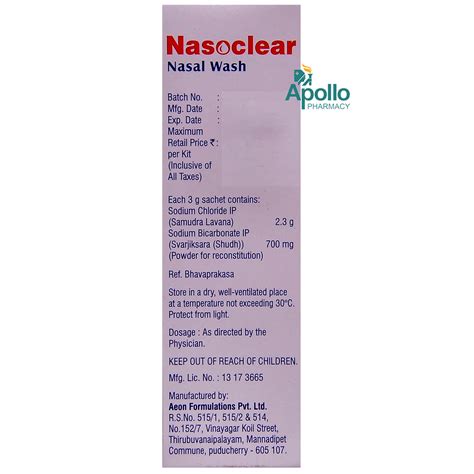 Nasoclear Nasal Wash 3 gm Kit 20's Price, Uses, Side Effects ...