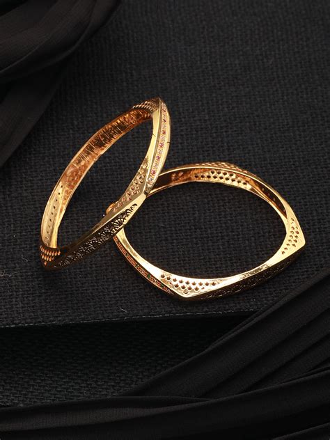 Pink & White Stone Studded Gold-Plated Bangle Set of 2 – Priyaasi